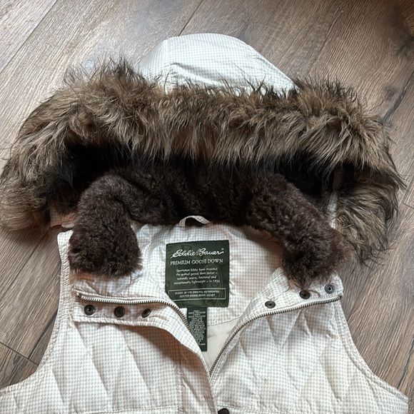 ❄️Goose DOWN Eddie Bauer Women’s Vest Fur Collar Removable Hood Small Puffer - Picture 3 of 13